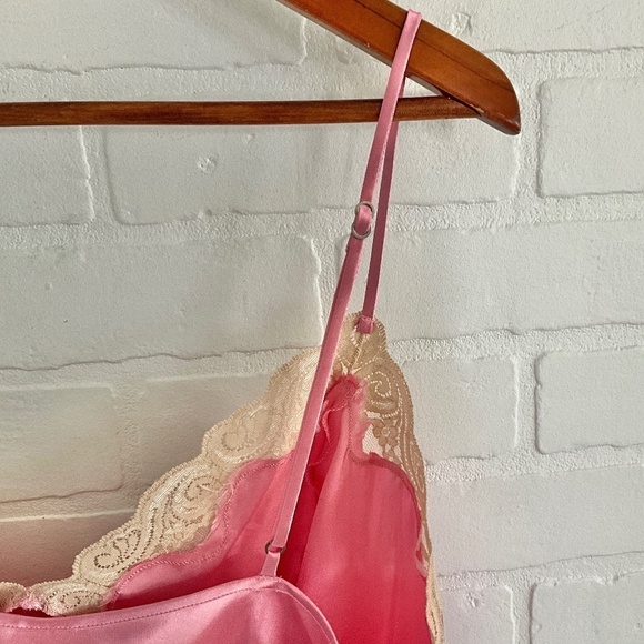 Vintage Y2K Camisole Babydoll Romantic Pink nude satin lace XL - Picture 5 of 12